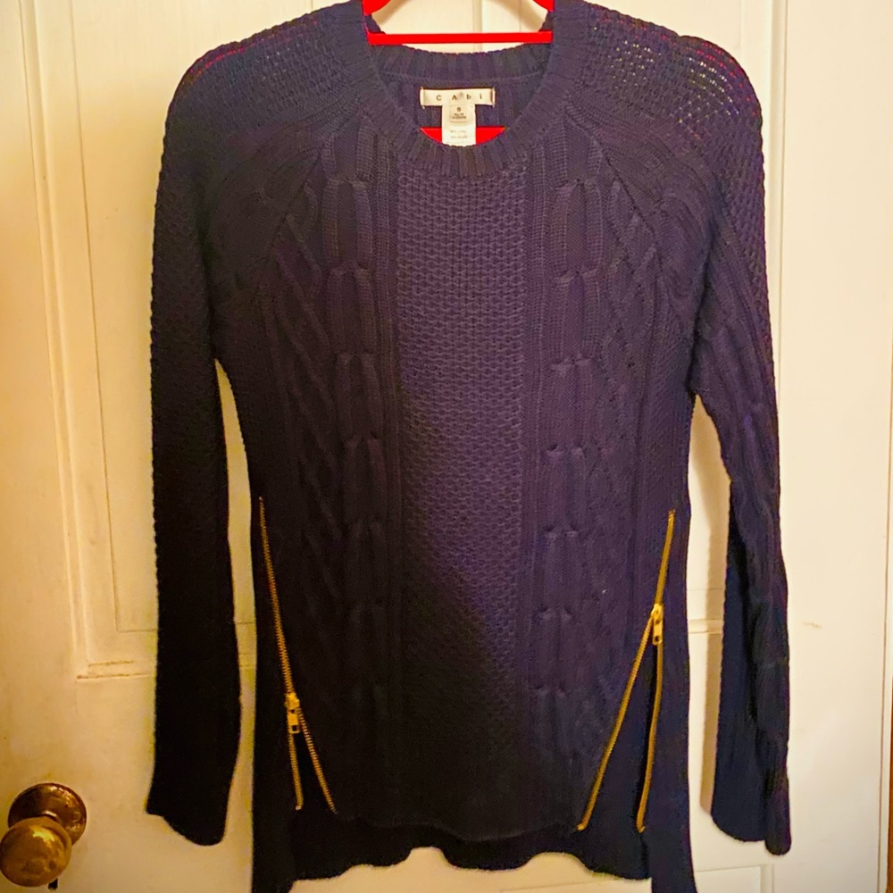 CAbi 💙 Navy Blue Cable Knit Sweater With Zippers
